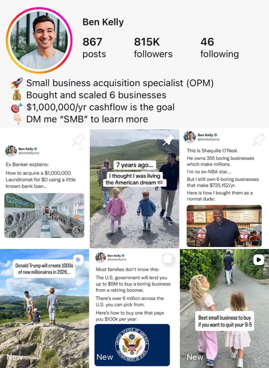 Ben Kelly's Instagram profile — @benkellyone, 815K followers